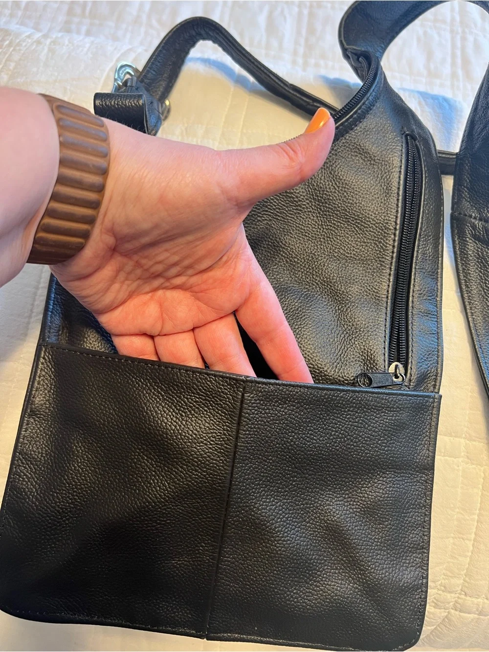 Black Vegan Leather Crossbody Cargo Messenger Bag - Unbranded